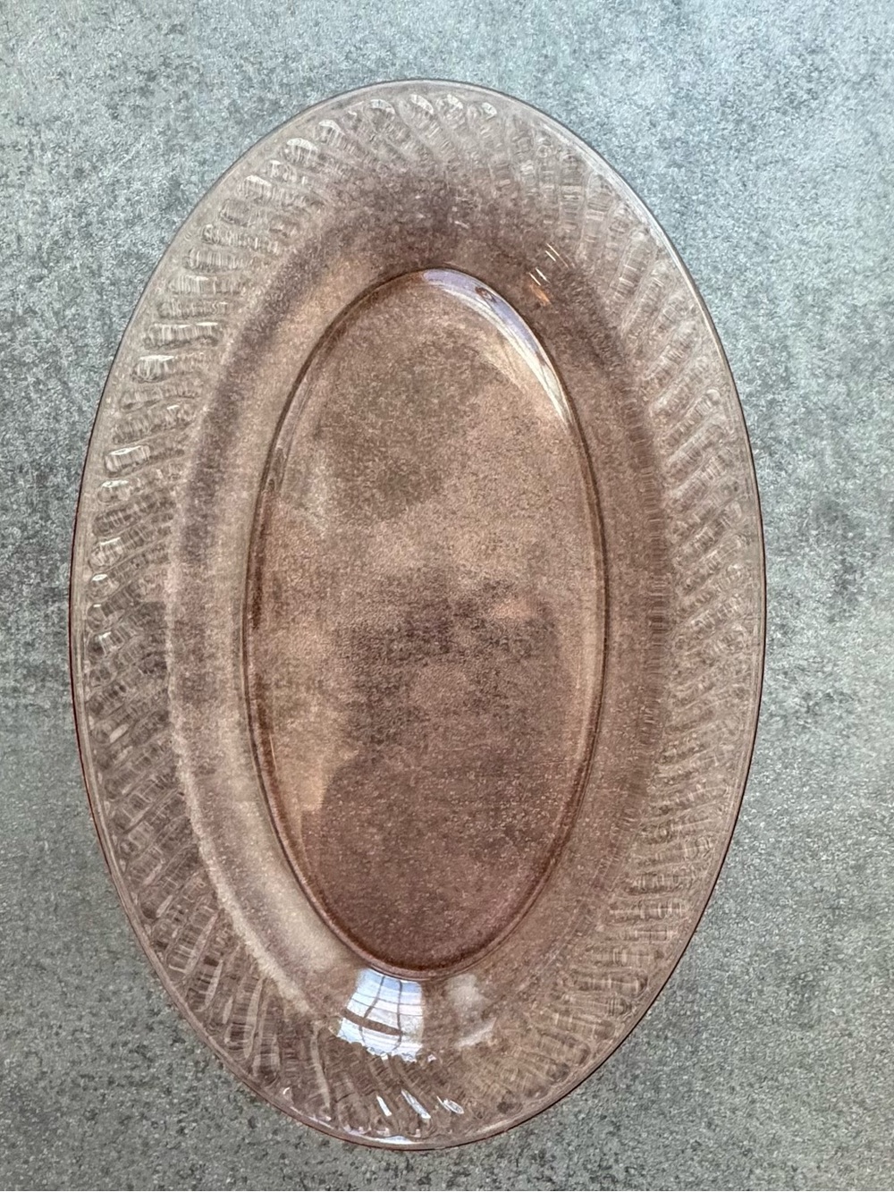Arcoroc Rosaline Pink Swirl Glass Oval Platter - French Serving Tray